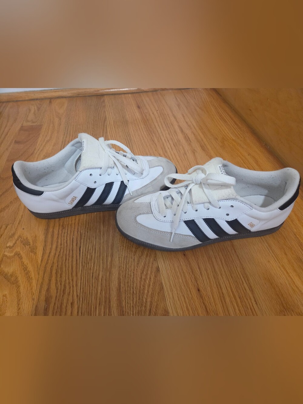 Adidas Samba Classic Sneakers - White with Black Stripes and Gray Suede Size 8